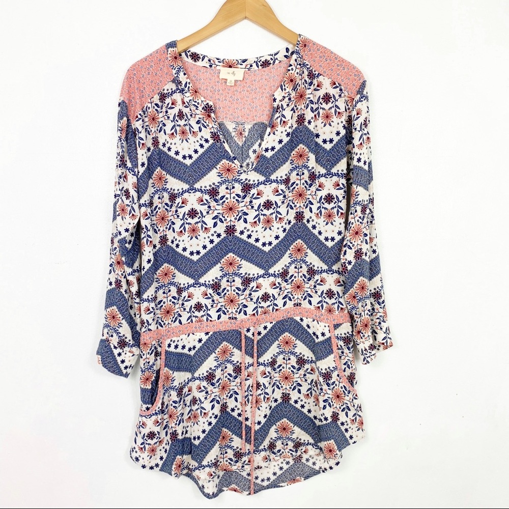 En Elly Floral Tunic Dress Drawstring Waist